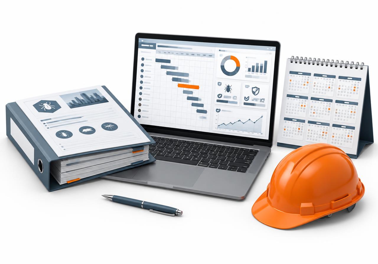 Pilotage AMO : tableau de bord, documents et casque de chantier